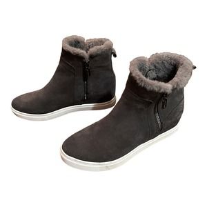 Blondo Womens Waterproof Ankle Boots Suede Gray Fur Lined Zipper Size 9